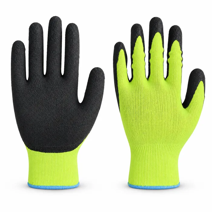 Green-Black Foam gloves showing palm coating and knitted back